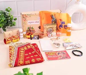 Click Pujan Hanuman Chola Pujan Kit - Dhoop Sticks/Chandan Tikka/Gangajal/Rooi Batti/Moli/Kalawa |All in One|Divine Samagri Box for Devotional Offerings