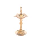 Click Pujan Deepak - O No. Metal 5 Mukhi Diya Stand with 5 Wicks for Pooja, Diwali, Navratri - Golden