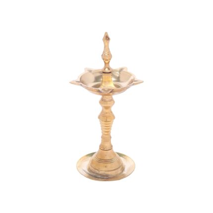 Click Pujan Deepak - O No. Metal 5 Mukhi Diya Stand with 5 Wicks for Pooja, Diwali, Navratri - Golden