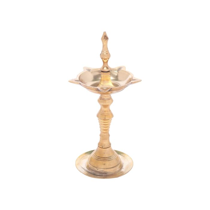 Click Pujan Deepak - O No. Metal 5 Mukhi Diya Stand with 5 Wicks for Pooja, Diwali, Navratri - Golden - Image 1