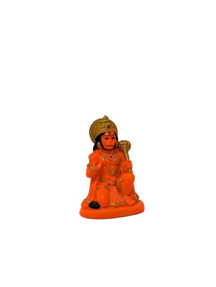 Click Pujan Hanuman Sitting Small Orange Murti - Lord Balaji Idol for Home Car Temple Decor - Image 3