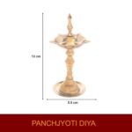 Click Pujan Deepak - O No. Metal 5 Mukhi Diya Stand with 5 Wicks for Pooja, Diwali, Navratri - Golden - Image 4