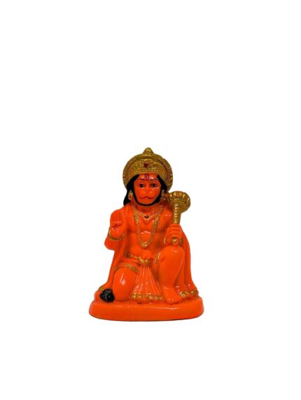 Click Pujan Hanuman Sitting Small Orange Murti - Lord Balaji Idol for Home Car Temple Decor