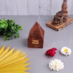 Click Pujan Wooden Triangle Dhoop Holder |Ash Catcher for Pooja, Meditation & Home Fragrance | Handcrafted Wooden Dhoop Stand | Elegant Triangle Pyramid Agarbatti Stand for Temple, Home & Office