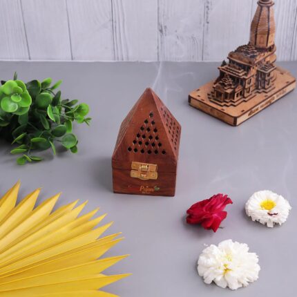 Click Pujan Wooden Triangle Dhoop Holder | Ash Catcher for Pooja & Home Fragrance
