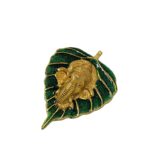 Click Pujan Golden Ganesh Paan Wall Hanging - Lord Ganesha Face on Green Leaf for Home Decor