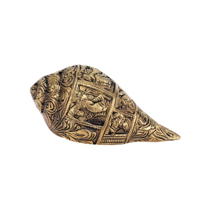 Click Pujan Brass Shankh with Ganesha Carving - Temple & Home Decor Showpiece - Image 1