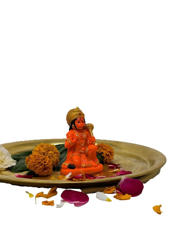Click Pujan Hanuman Sitting Small Orange Murti - Lord Balaji Idol for Home Car Temple Decor - Image 4