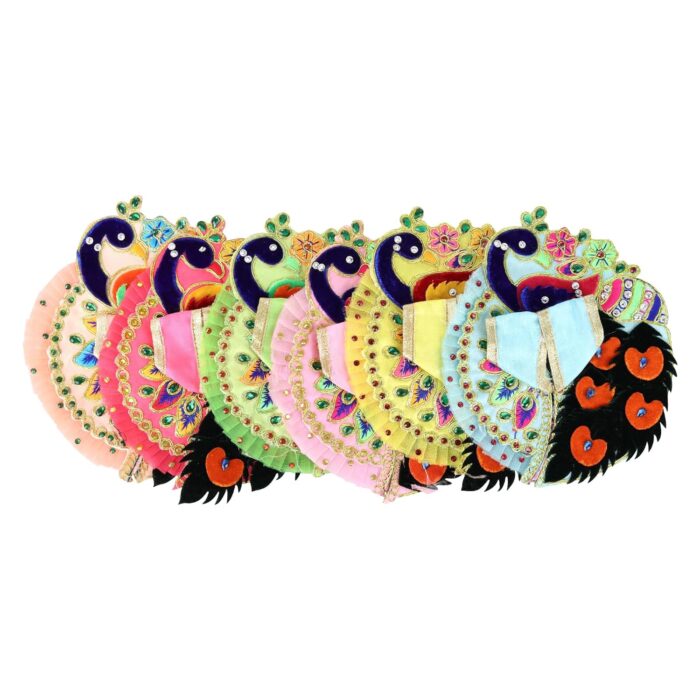 Click Pujan Kanha Poshak - Mor Pankh Design (Set of 2) | Krishna Ji Vastra for Janmashtami & Puja - Image 1
