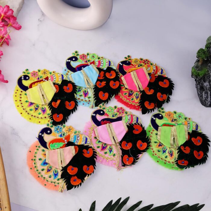 Click Pujan Kanha Poshak - Mor Pankh Design (Set of 2) | Krishna Ji Vastra for Janmashtami & Puja - Image 4