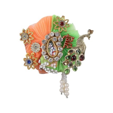Click Pujan Kanha Pagdi - 3 No. Krishna Turban with Stone & Bead Work for Janmashtami & Pooja