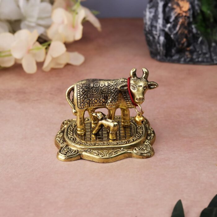 Click Pujan Golden Kamdhenu Cow & Calf Idol | Vastu Remedy for Wealth | Gift - Image 1