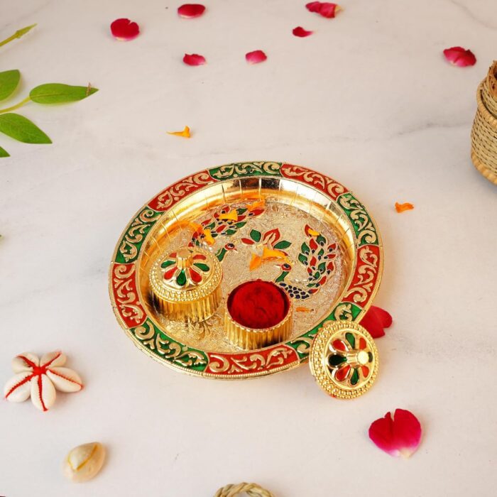 Click Pujan Decorative Thali 6 Inch for Aarti, Poojan, Wedding Rituals | Diwali, Navratri - Image 1