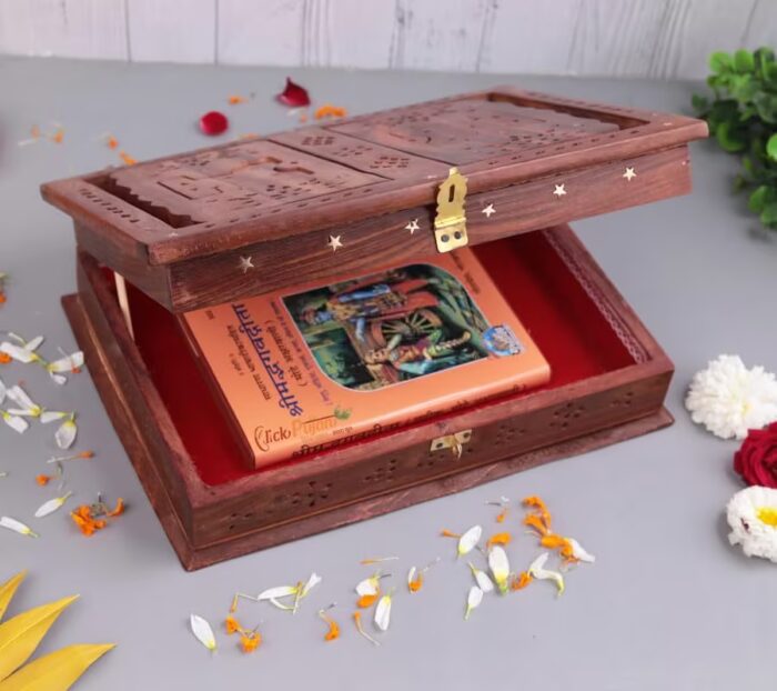 Click Pujan Book Stand + Box | Holder for Ramayan, Gita, Guru Granth Sahib | Foldable Home Temple Decor & Gift - Image 3