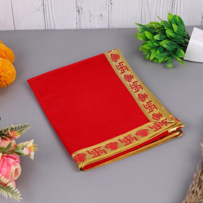 Click Pujan Red Cloth with Golden Border – 1 Meter | Pooja Velvet Fabric | Ideal for Temple, Home Mandir | Religious Rituals & Festive Decoration - Image 2