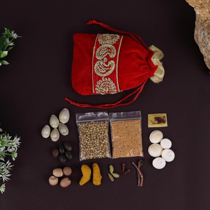 Click Pujan Shree Dhan Lakshmi Potli: Authentic Poojan Samagri with Kaudi, Gomti Chakra, Haldi Ganth & More. Ideal for Diwali, Dhanteras, Laxmi Poojan & Daily Worship. Enhance Your Spiritual Rituals with Sacred Ingredients. - Image 4