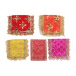 Click Pujan Chunni | Small | Assorted (Set of 5) Sacred Pooja Chunri for Mandir, Mata Ki Chunri, Devi Maa Chunri with Heavy Embroidery & Golden Borders | Auspicious Chunari for Durga, Lakshmi, Saraswati - Image 4