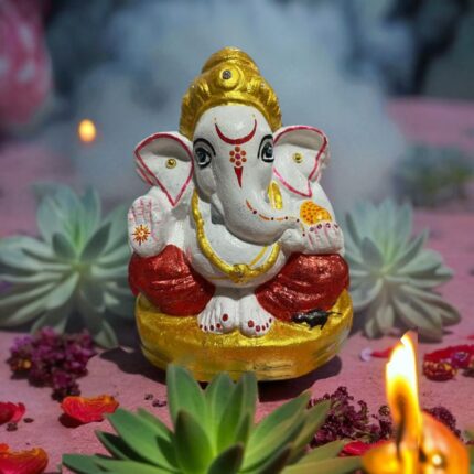 Click Pujan Eco Friendly Ganesh Ji 7" Mud & Cowdung | Panchgavya | Dissolvable | Seeds Inside | Religious/Corporate Gifts Decorative Showpiece | Home/Office/Home Decor