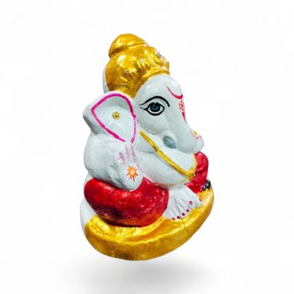 Eco-friendly 7" Ganesh Ji idol made of mud, cowdung, panchgavya, with seeds inside, dissolves in water, ideal for home or office decor.
