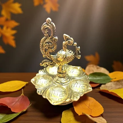 Click Pujan 5 Wick Diya Lamp - Traditional Multi-Wick Oil Deepak | Auspicious Puja Item for Home Temple, Diwali & Festivals | Decorative Panchmukhi Deepam for Daily Worship
