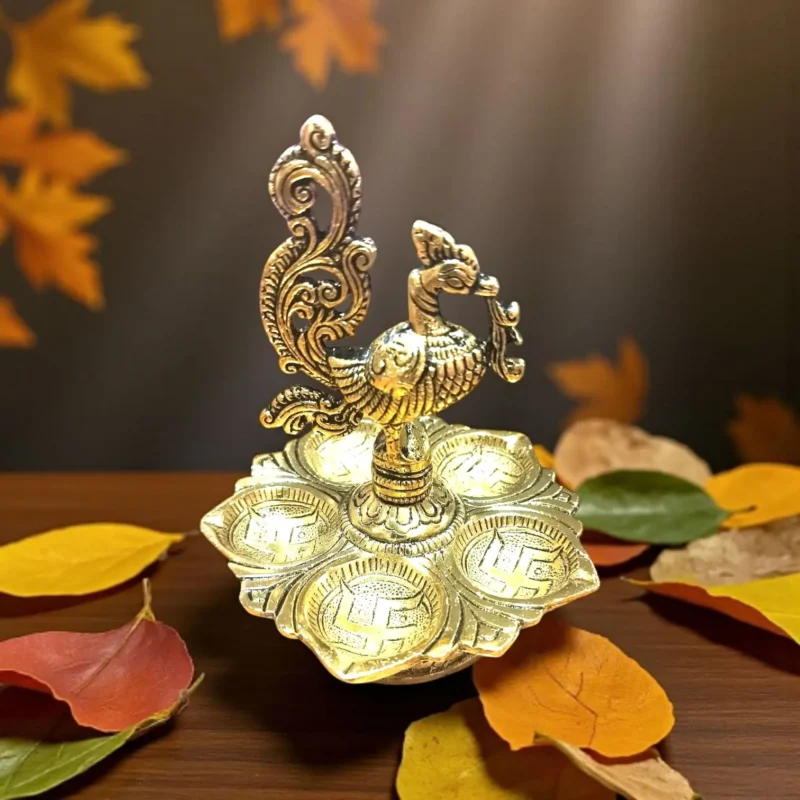 Click Pujan 5 Wick Diya Lamp - Traditional Multi-Wick Oil Deepak | Auspicious Puja Item for Home Temple, Diwali & Festivals | Decorative Panchmukhi Deepam for Daily Worship