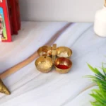 Click Pujan Chaukda Samagri Holder - Brass - Four Bowl Pooja Accessory with Handle | Traditional Puja Item for Mandir & Rituals | Decorative Brass Chaukdi for Festivals & Daily Worship