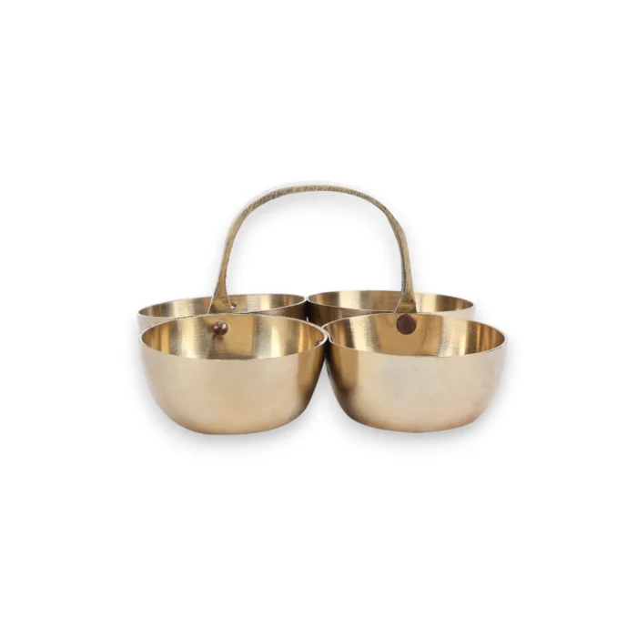 Click Pujan Chaukda Samagri Holder - Brass - Four Bowl Pooja Accessory with Handle | Traditional Puja Item for Mandir & Rituals | Decorative Brass Chaukdi for Festivals & Daily Worship - Image 3
