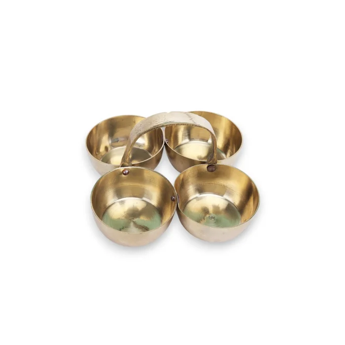 Click Pujan Chaukda Samagri Holder - Brass - Four Bowl Pooja Accessory with Handle | Traditional Puja Item for Mandir & Rituals | Decorative Brass Chaukdi for Festivals & Daily Worship - Image 5
