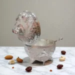 Click Pujan Elephant Motif Dry Fruit Bowl - Silver Finish - Decorative Serving Container with Lid & Spoon | Elegant Bowl for Dry Fruits, Snacks & Festive Gifting | Traditional Tableware for Weddings & Home Décor - Image 2