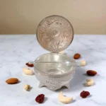 Click Pujan Elephant Motif Dry Fruit Bowl - Silver Finish - Decorative Serving Container with Lid & Spoon | Elegant Bowl for Dry Fruits, Snacks & Festive Gifting | Traditional Tableware for Weddings & Home Décor - Image 3