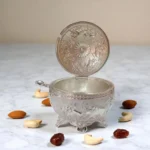 Click Pujan Elephant Motif Dry Fruit Bowl - Silver Finish - Decorative Serving Container with Lid & Spoon | Elegant Bowl for Dry Fruits, Snacks & Festive Gifting | Traditional Tableware for Weddings & Home Décor - Image 4