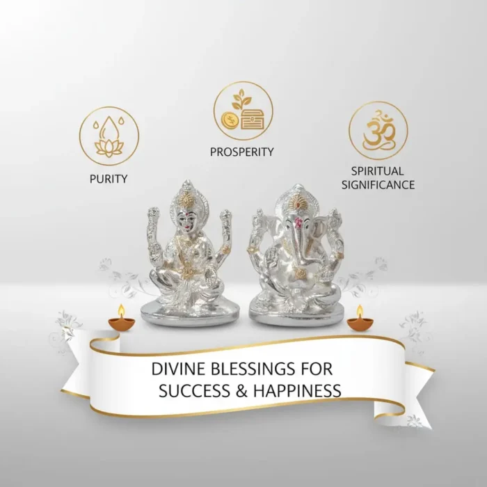 Click Pujan Ganesh Laxmi Idol - Resin - Auspicious Pooja Murti Lord Ganesha & Goddess Lakshmi Statue for Wealth, Prosperity & Blessings Decorative Idol for Home Temple & Diwali Puja - Image 2