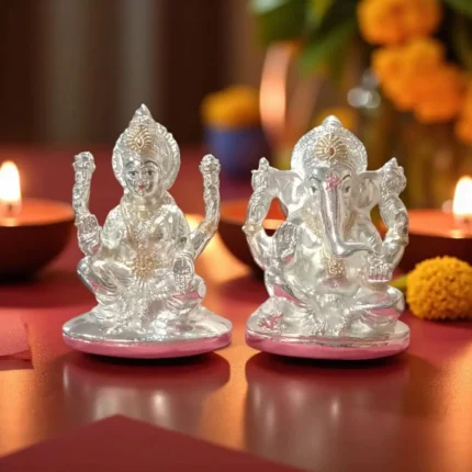 Click Pujan Ganesh Laxmi Idol - Resin - Auspicious Pooja Murti Lord Ganesha & Goddess Lakshmi Statue for Wealth, Prosperity & Blessings Decorative Idol for Home Temple & Diwali Puja