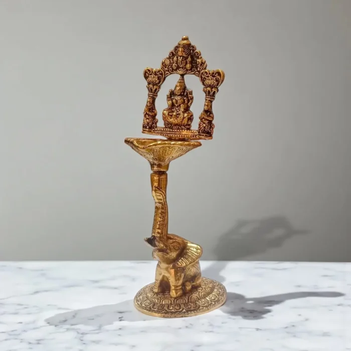 Click Pujan Maa Laxmi Deepak - Decorative Puja Diya on Elephant Base | Auspicious Oil Lamp for Home Temple, Diwali & Daily Worship | Traditional Deepak for Prosperity & Blessings - Image 4