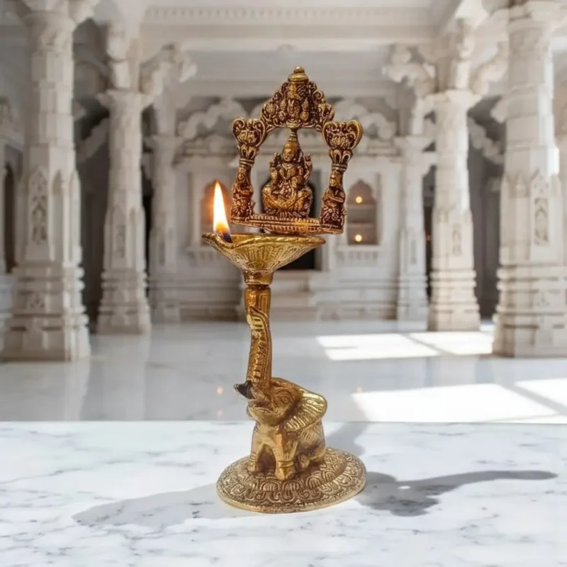Click Pujan Maa Laxmi Deepak - Decorative Puja Diya on Elephant Base | Auspicious Oil Lamp for Home Temple, Diwali & Daily Worship | Traditional Deepak for Prosperity & Blessings