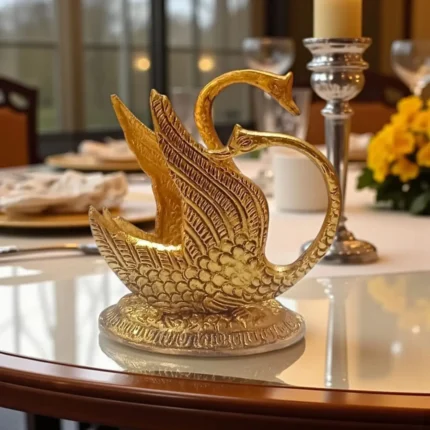 Click Pujan Swan Tissue Holder - Golden Metal Elegant Table Napkin Holder Decorative Dining & Kitchen Accessory Tissue Stand for Home, Office & Restaurants